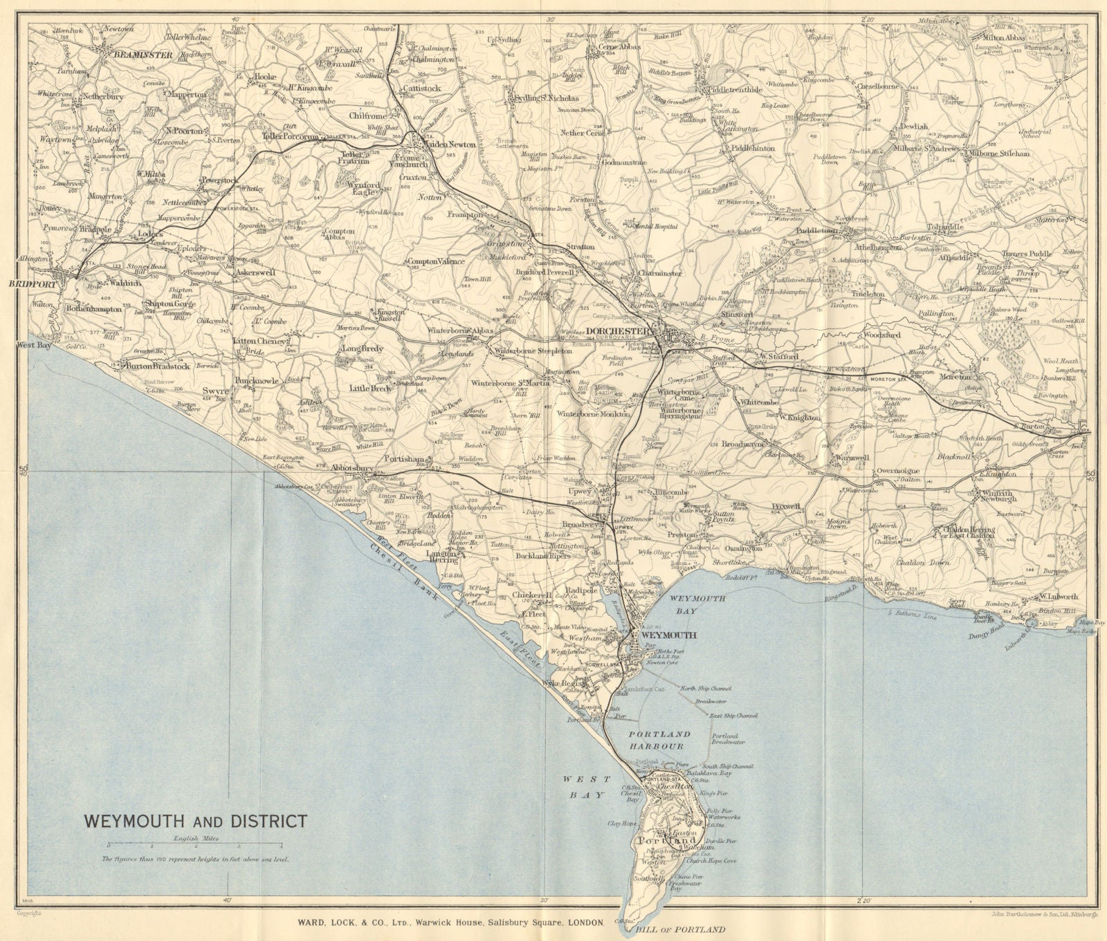 WEYMOUTH environs. Chesil Beach Portland Dorchester Bridport. Dorset 1938 map